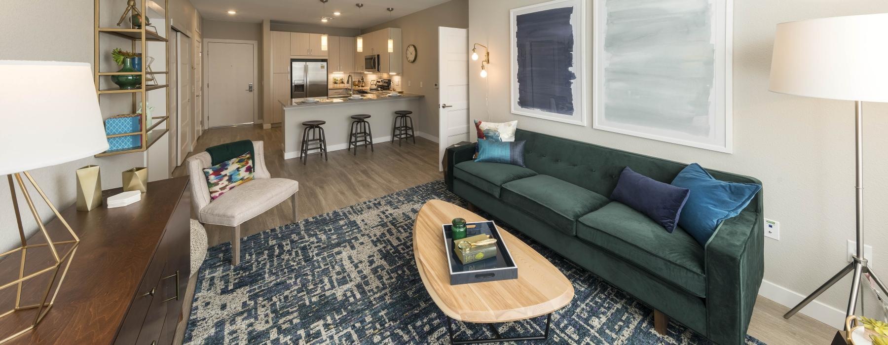 a living room with a couch and a coffee table